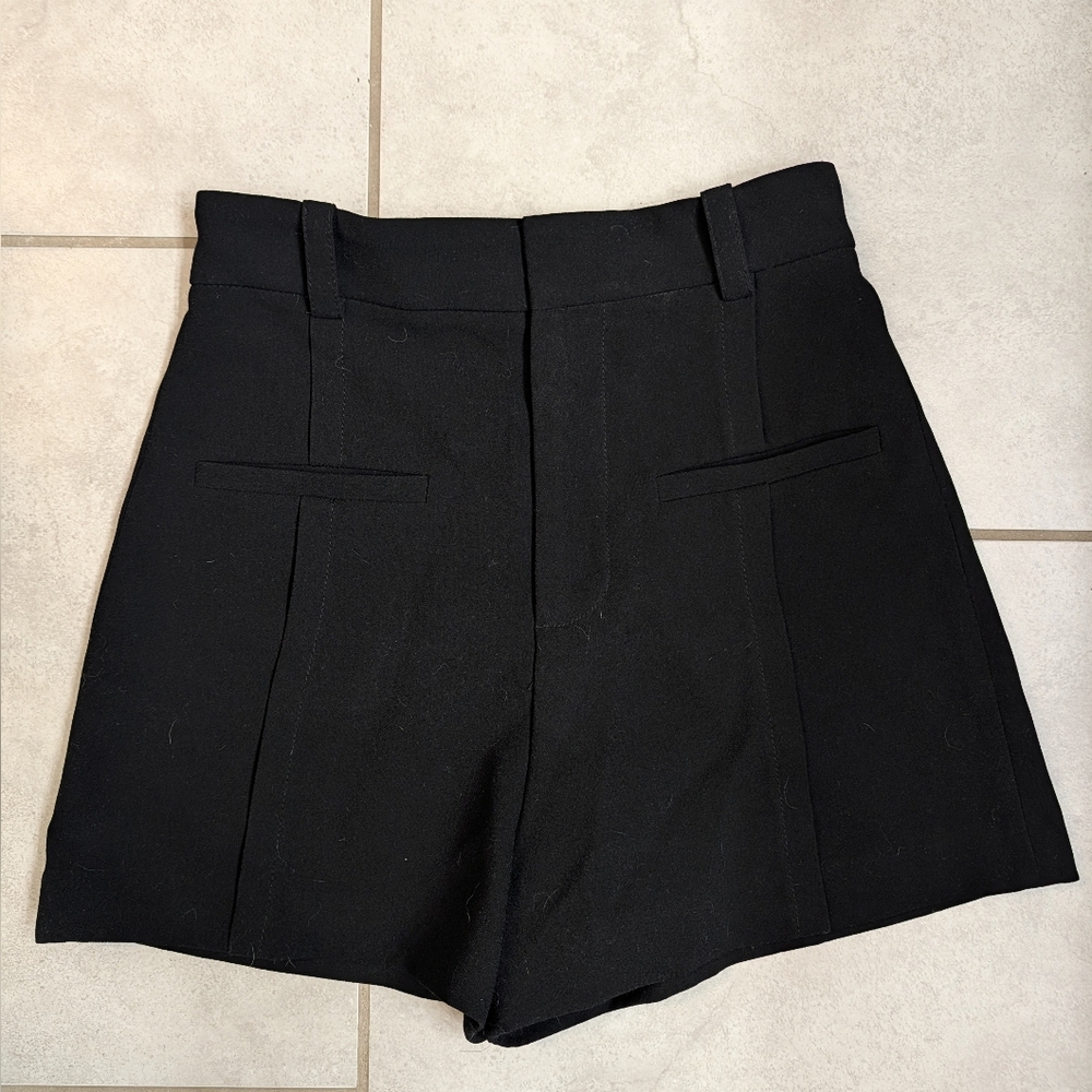 Zara Black High Waist Seam Detail Trouser Shorts Size XS